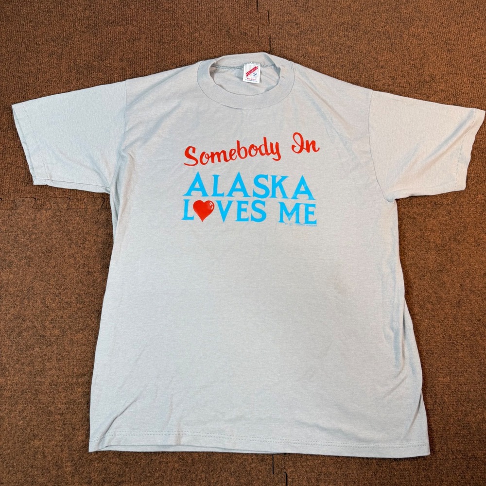 Vintage Jerzees Alaska Loves Me T-Shirt Womens Large Blue 1987 Souvenir USA 80s